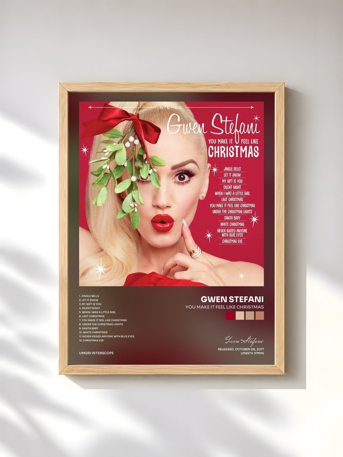 #bois Tableau de l'album You Make It Feel Like Christmas de Gwen Stefani, cadre en bois brut, imprimé et encadré en France