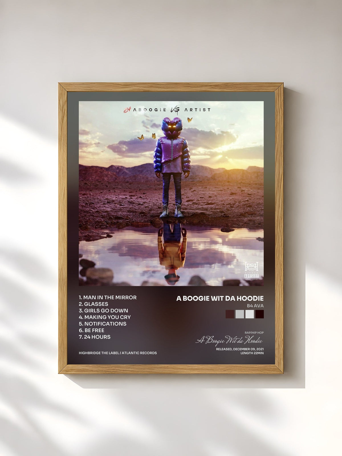 #bois Tableau de l'album B4 AVA de A Boogie Wit da Hoodie, cadre en bois brut, imprimé et encadré en France