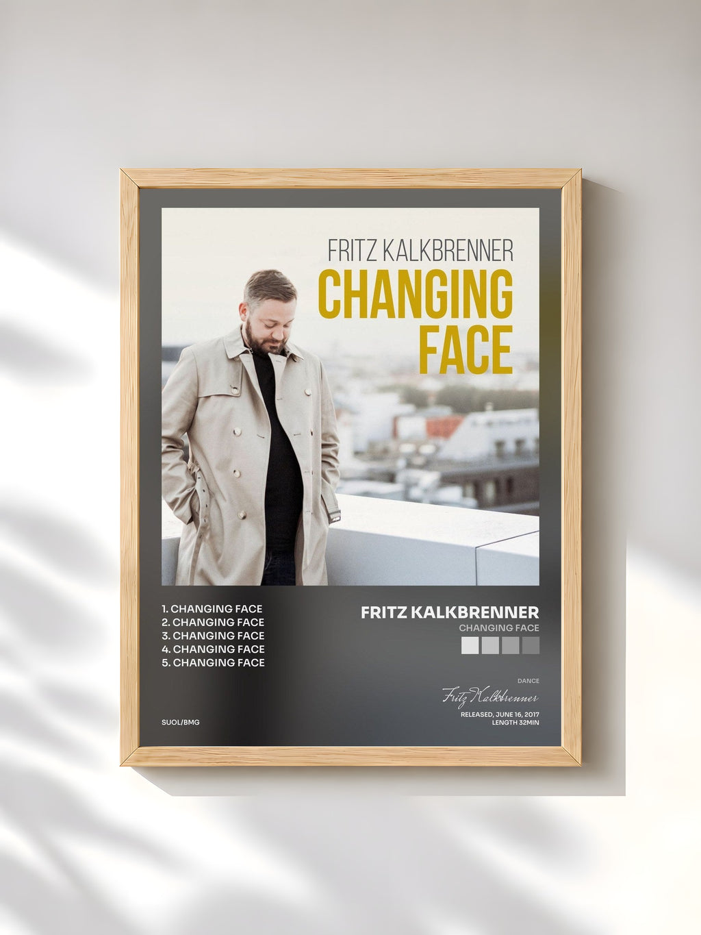 #bois Tableau de l'album Changing Face de Fritz Kalkbrenner, cadre en bois brut, imprimé et encadré en France