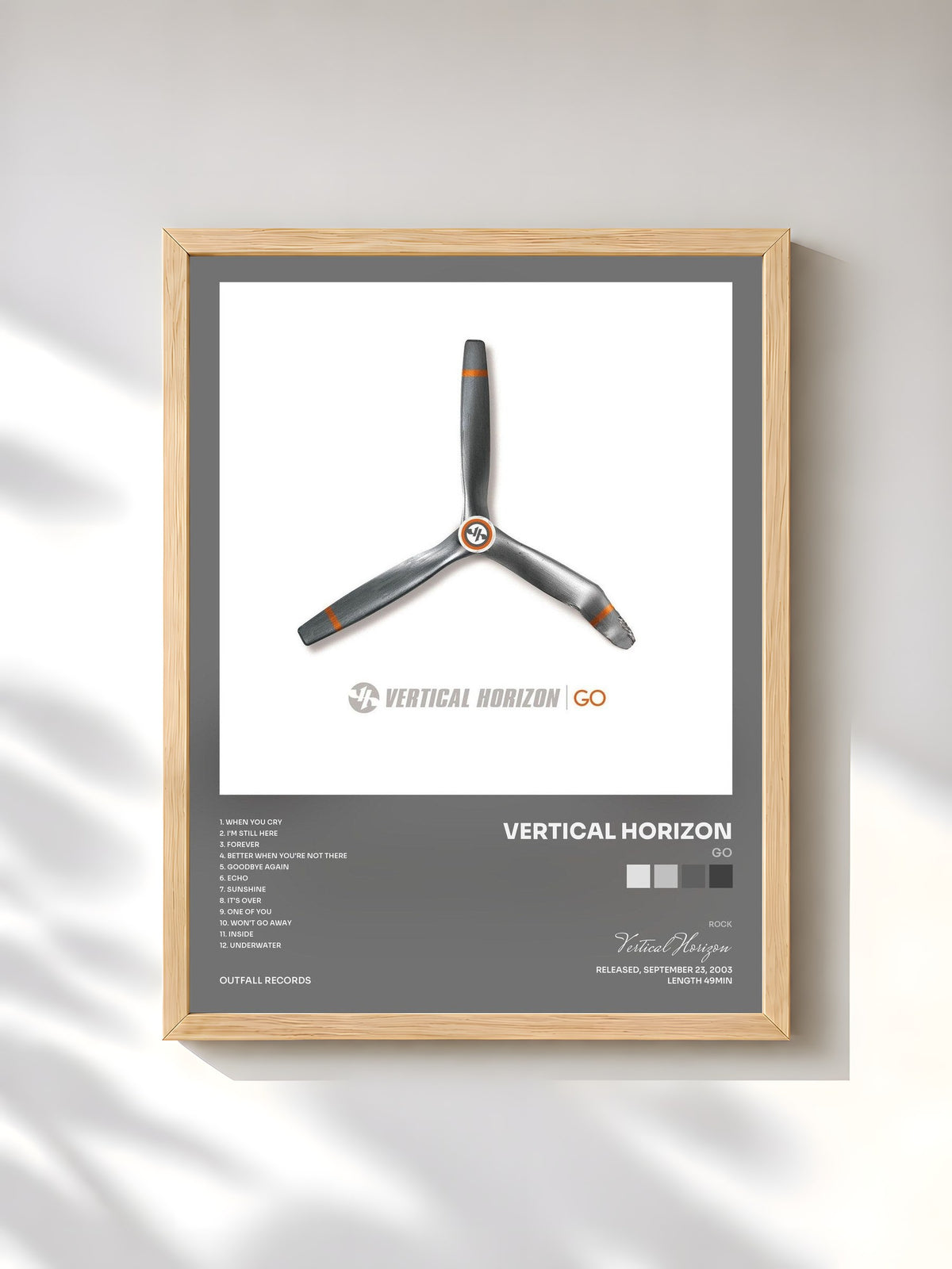 #bois Tableau de l'album Go de Vertical Horizon, cadre en bois brut, imprimé et encadré en France