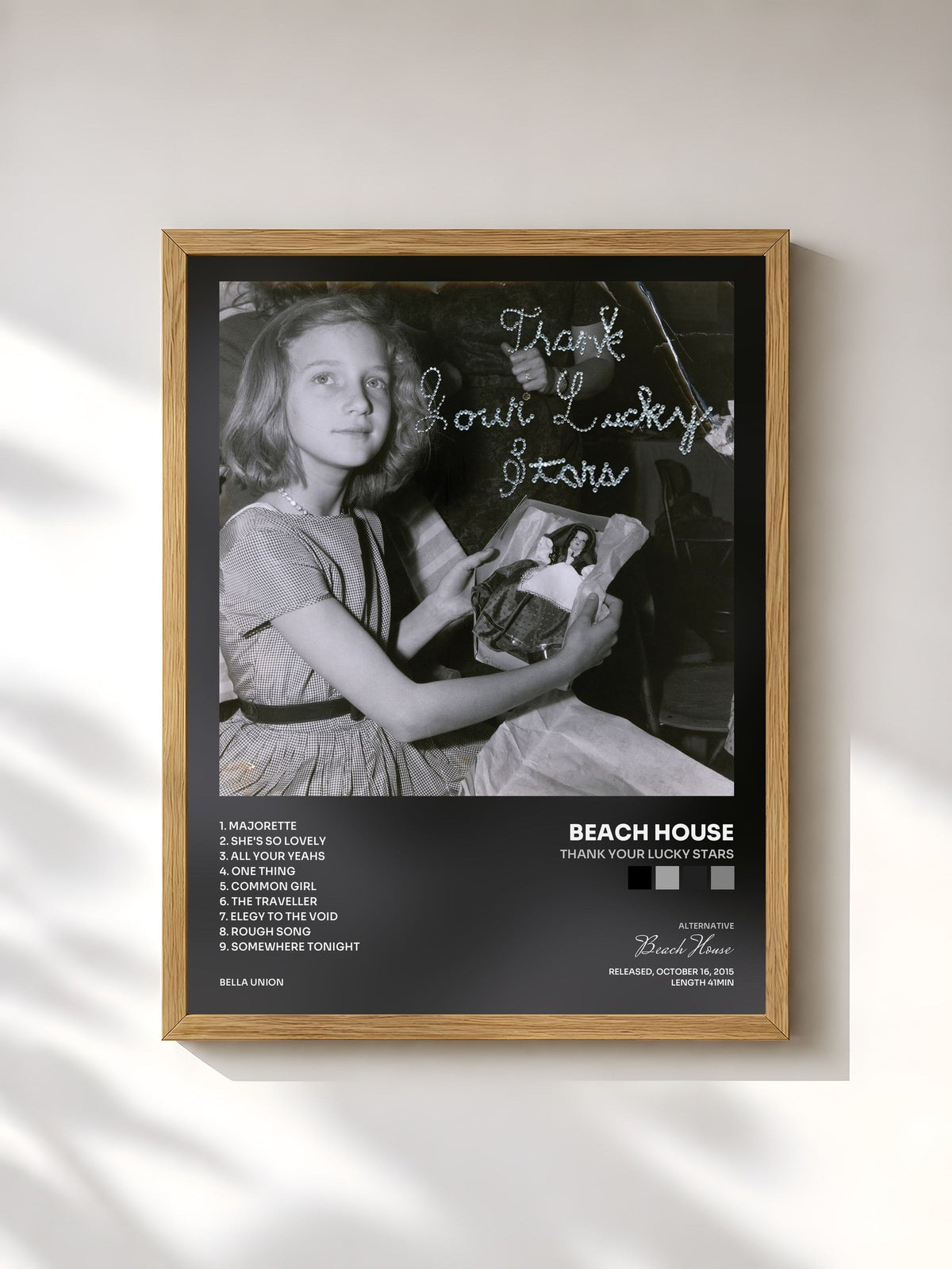 #bois Tableau de l'album Thank Your Lucky Stars de Beach House, cadre en bois brut, imprimé et encadré en France
