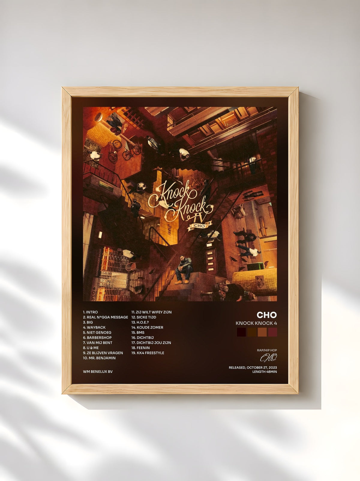 #bois Tableau de l'album Knock Knock 4 de CHO, cadre en bois brut, imprimé et encadré en France