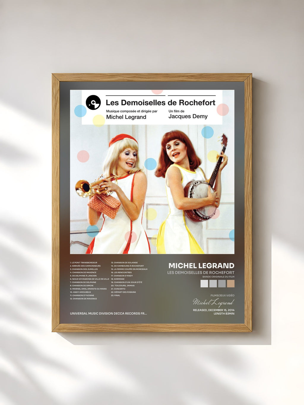 #bois Tableau de l'album Les demoiselles de Rochefort (Bande originale du film) de Michel Legrand, cadre en bois brut, imprimé et encadré en France