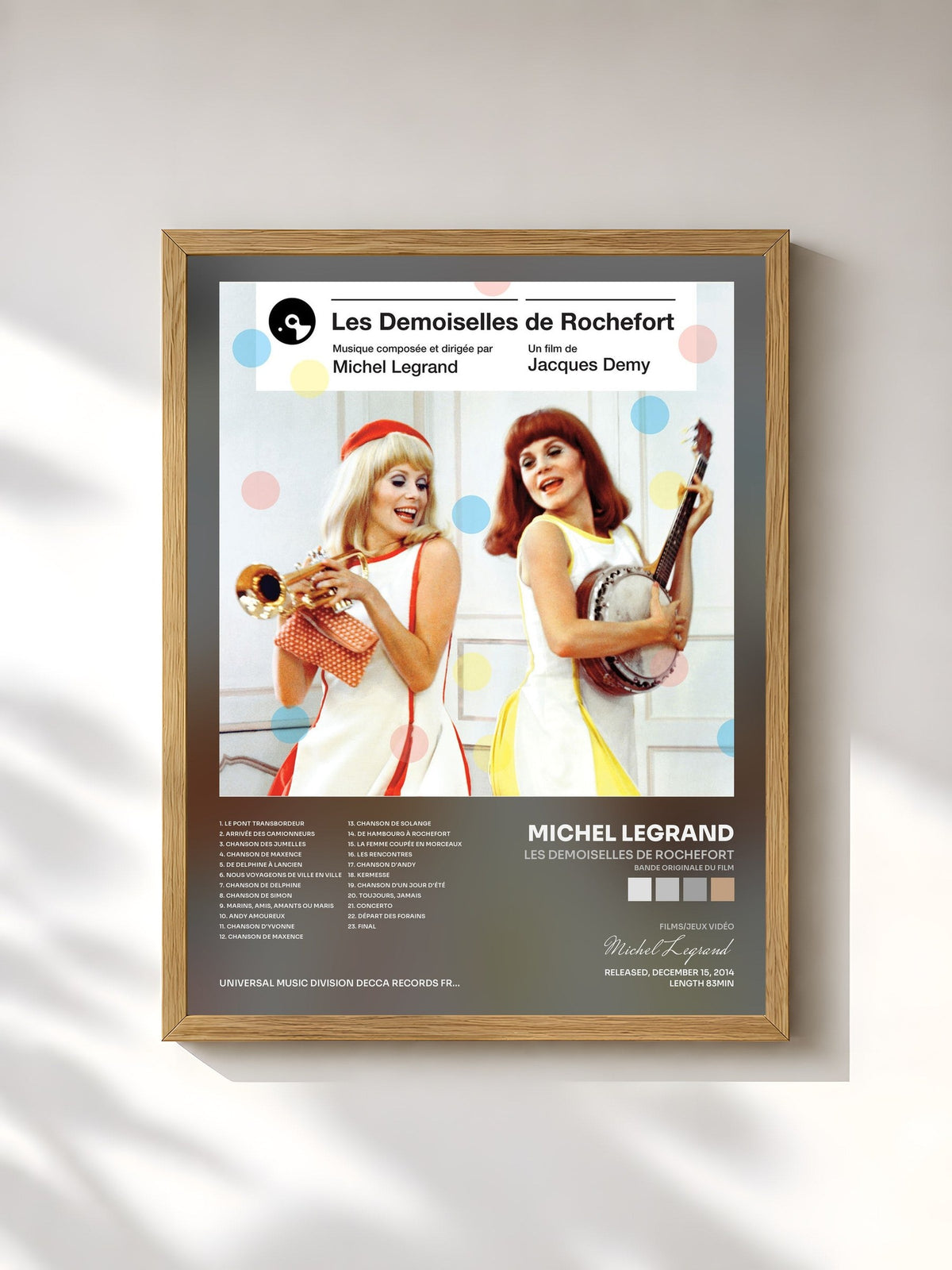 #bois Tableau de l'album Les demoiselles de Rochefort (Bande originale du film) de Michel Legrand, cadre en bois brut, imprimé et encadré en France
