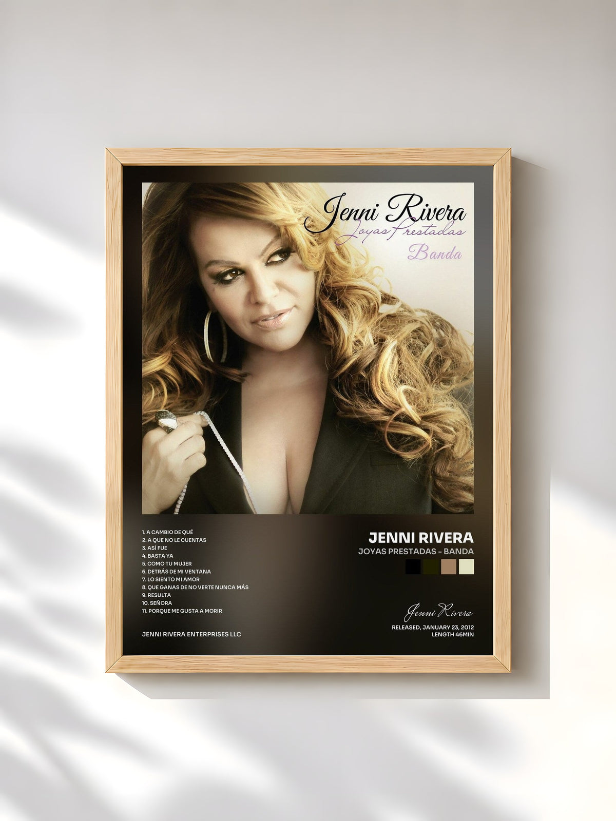 #bois Tableau de l'album Joyas Prestadas - Banda de Jenni Rivera, cadre en bois brut, imprimé et encadré en France
