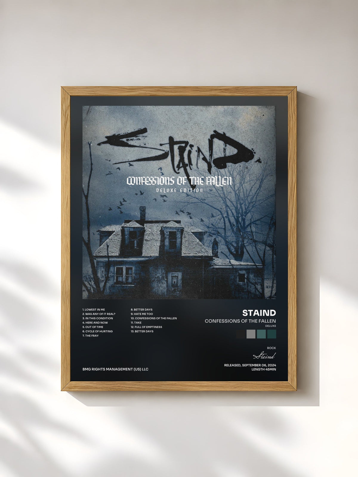 #bois Tableau de l'album Confessions Of The Fallen (Deluxe) de Staind, cadre en bois brut, imprimé et encadré en France