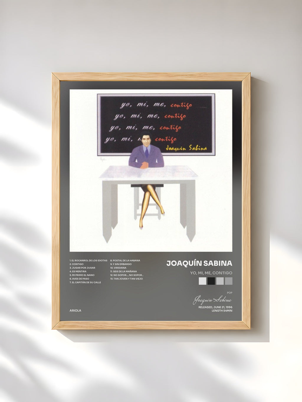 #bois Tableau de l'album Yo, Mi, Me, Contigo de Joaquín Sabina, cadre en bois brut, imprimé et encadré en France