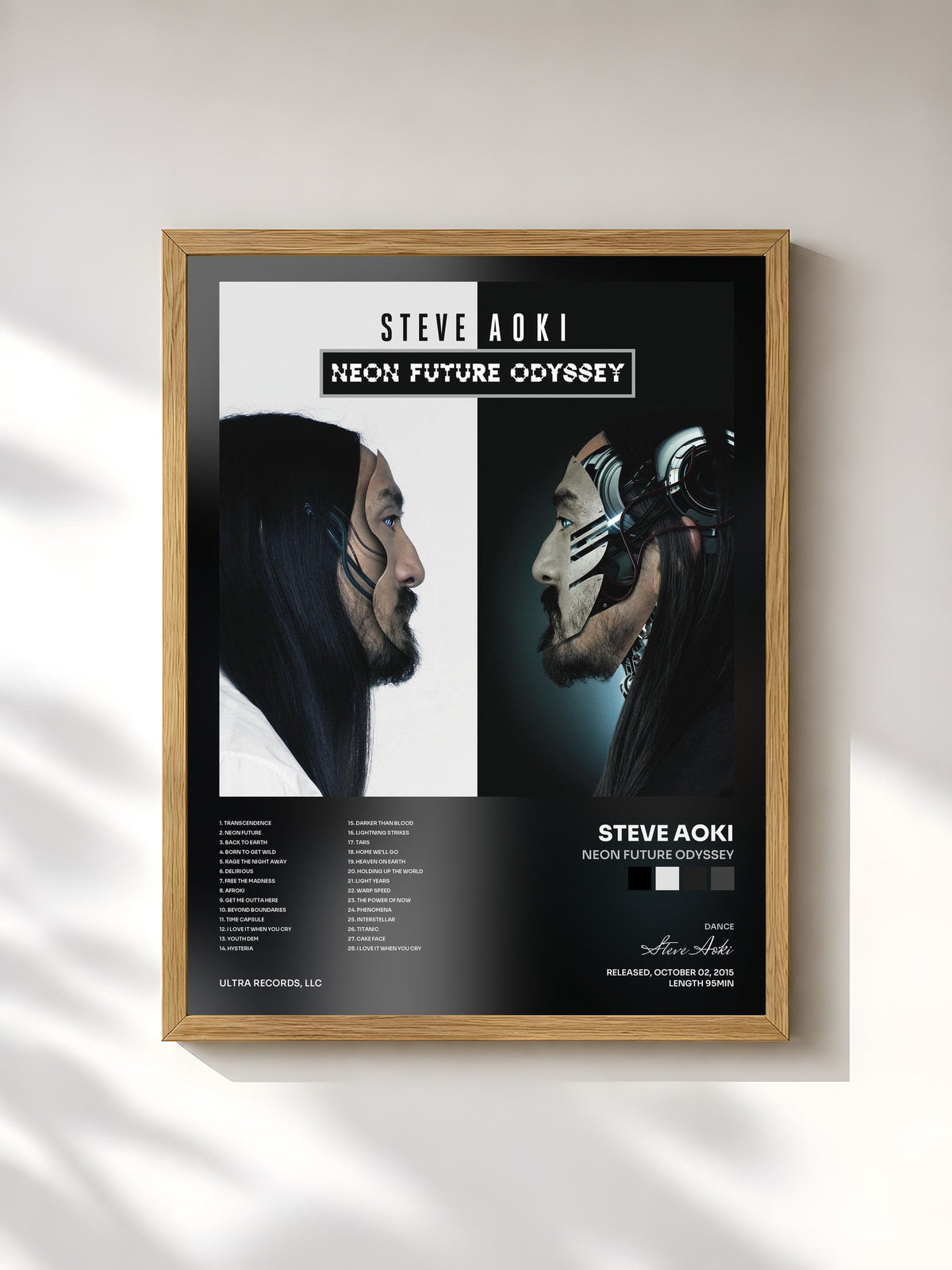 #bois Tableau de l'album Neon Future Odyssey de Steve Aoki, cadre en bois brut, imprimé et encadré en France