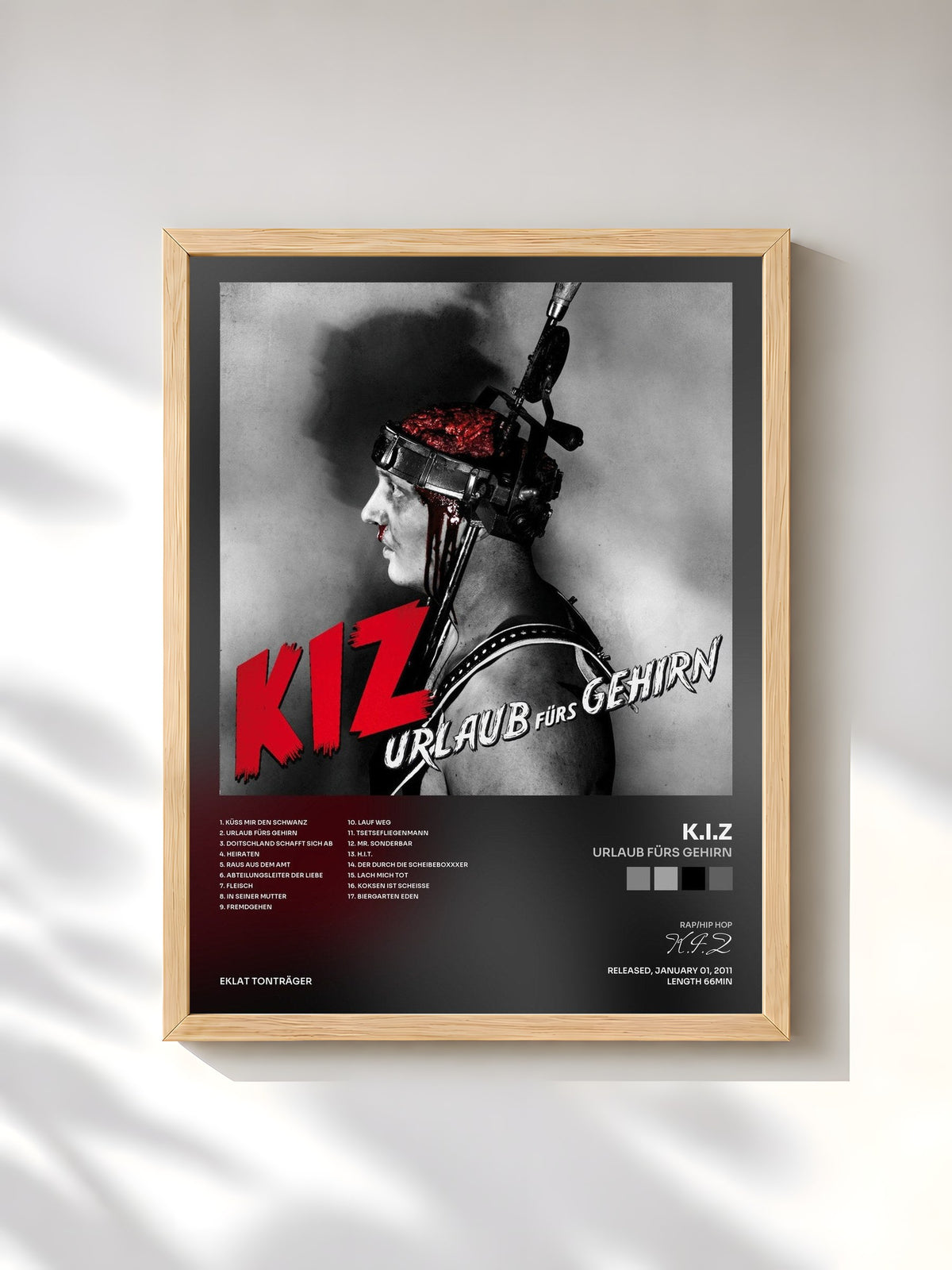 #bois Tableau de l'album Urlaub fürs Gehirn de K.I.Z, cadre en bois brut, imprimé et encadré en France
