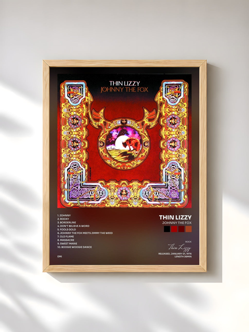 #bois Tableau de l'album Johnny The Fox de Thin Lizzy, cadre en bois brut, imprimé et encadré en France