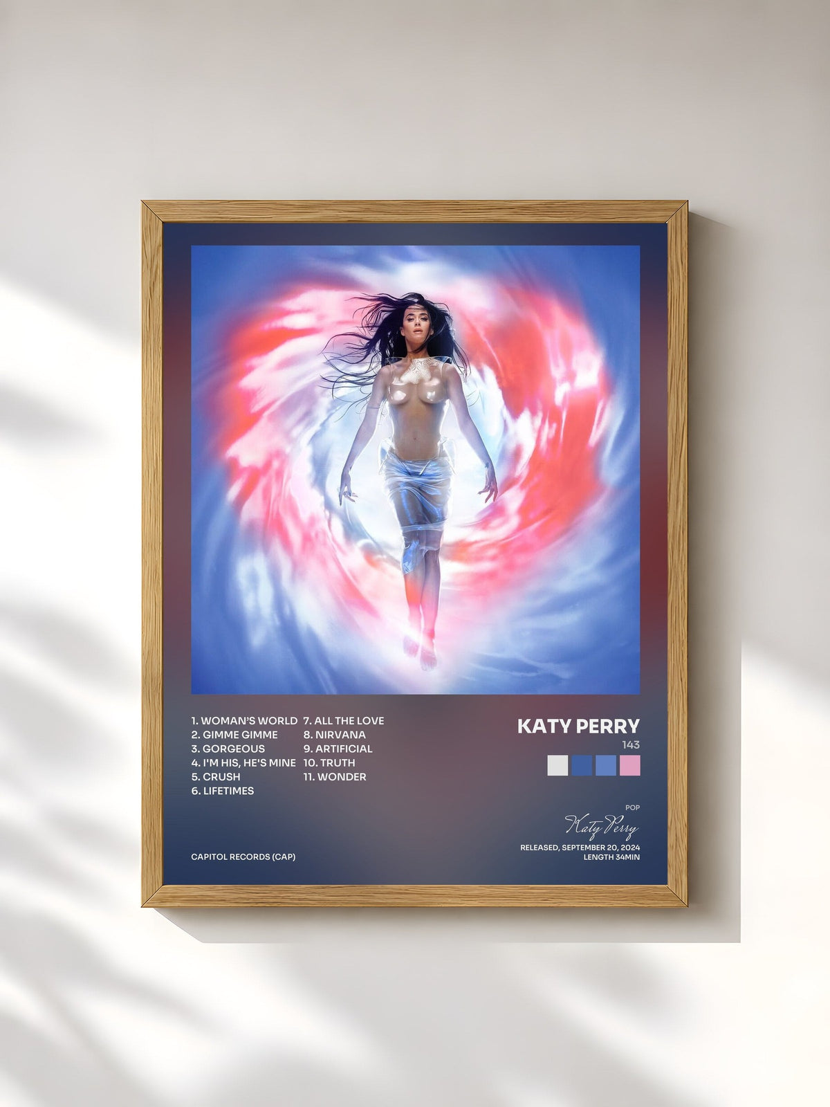 #bois Tableau de l'album 143 de Katy Perry, cadre en bois brut, imprimé et encadré en France