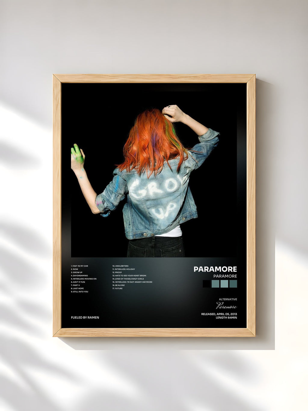 #bois Tableau de l'album Paramore de Paramore, cadre en bois brut, imprimé et encadré en France