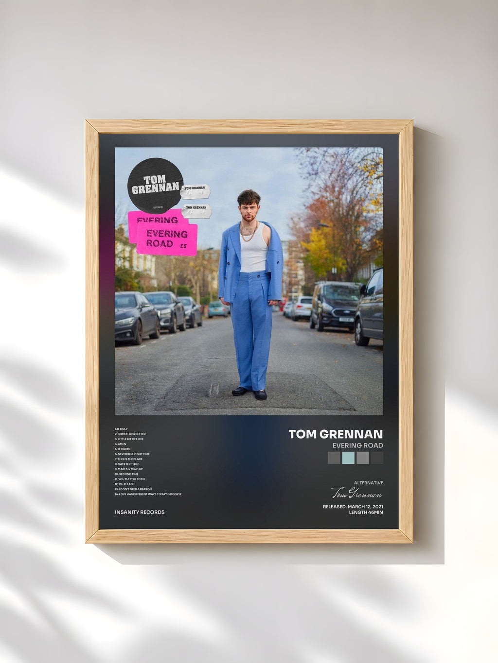 #bois Tableau de l'album Evering Road de Tom Grennan, cadre en bois brut, imprimé et encadré en France