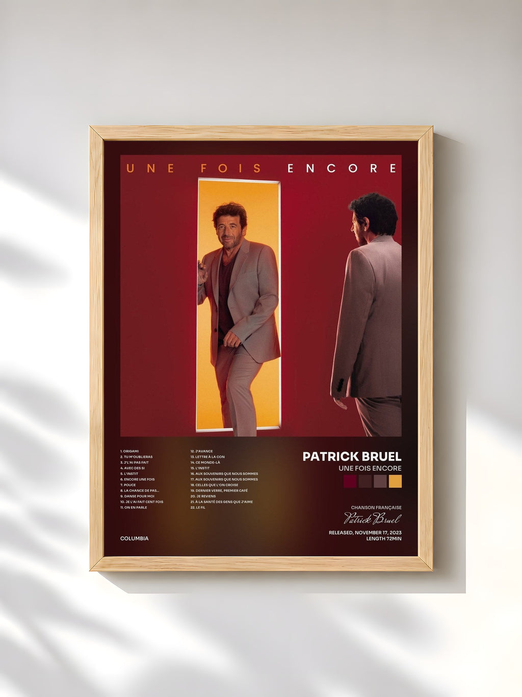 #bois Tableau de l'album Une fois encore de Patrick Bruel, cadre en bois brut, imprimé et encadré en France
