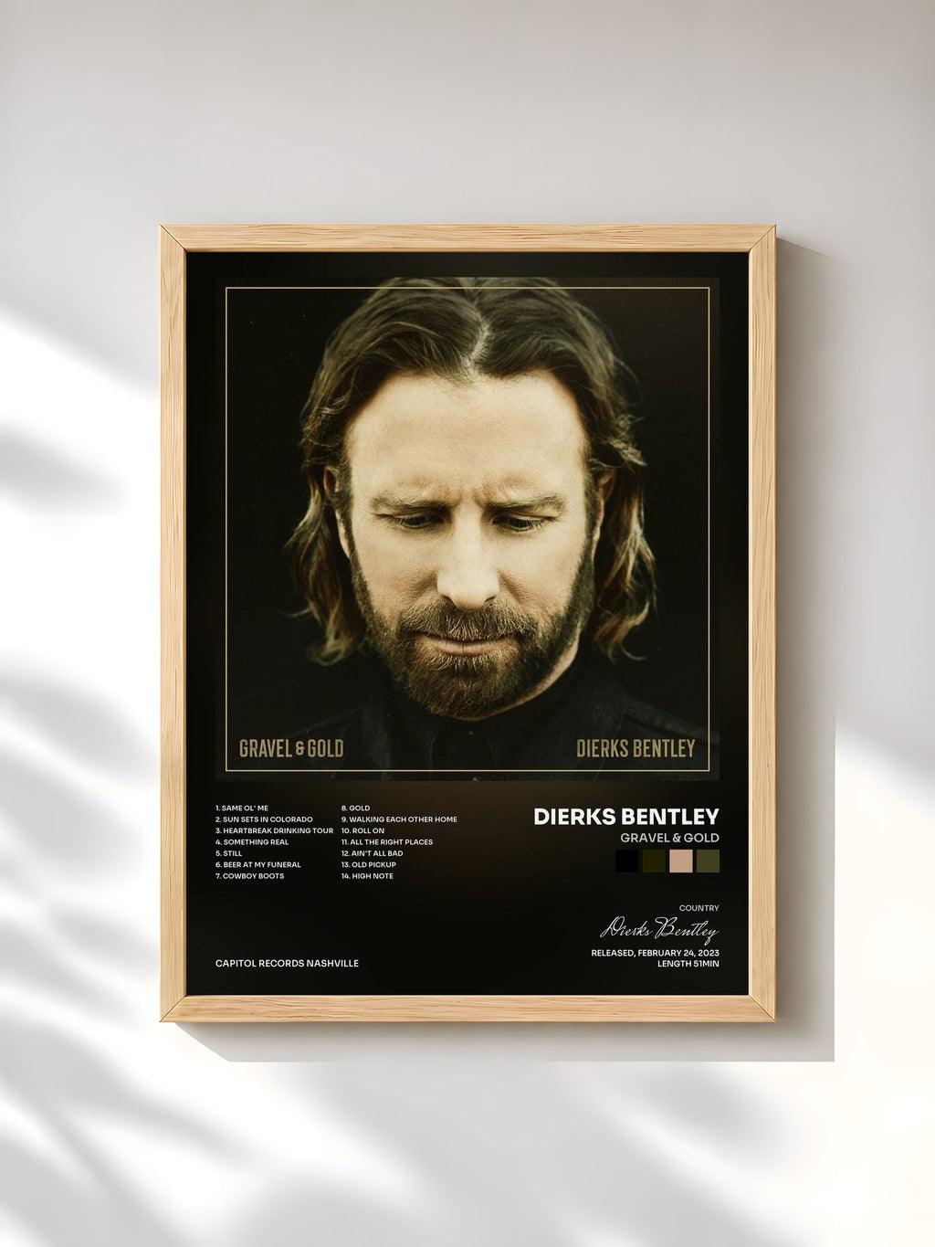 #bois Tableau de l'album Gravel & Gold de Dierks Bentley, cadre en bois brut, imprimé et encadré en France