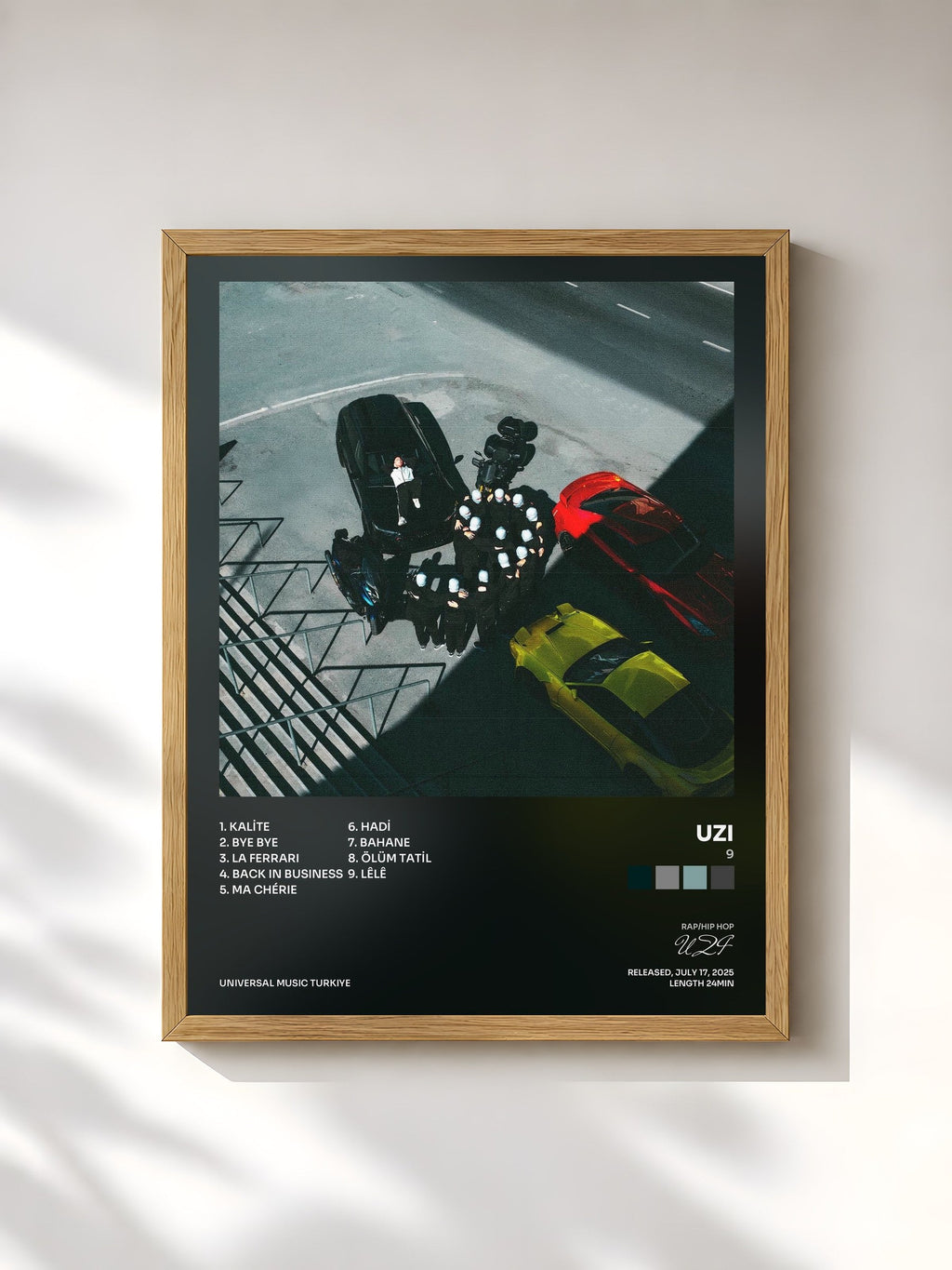 #bois Tableau de l'album 9 de UZI, cadre en bois brut, imprimé et encadré en France