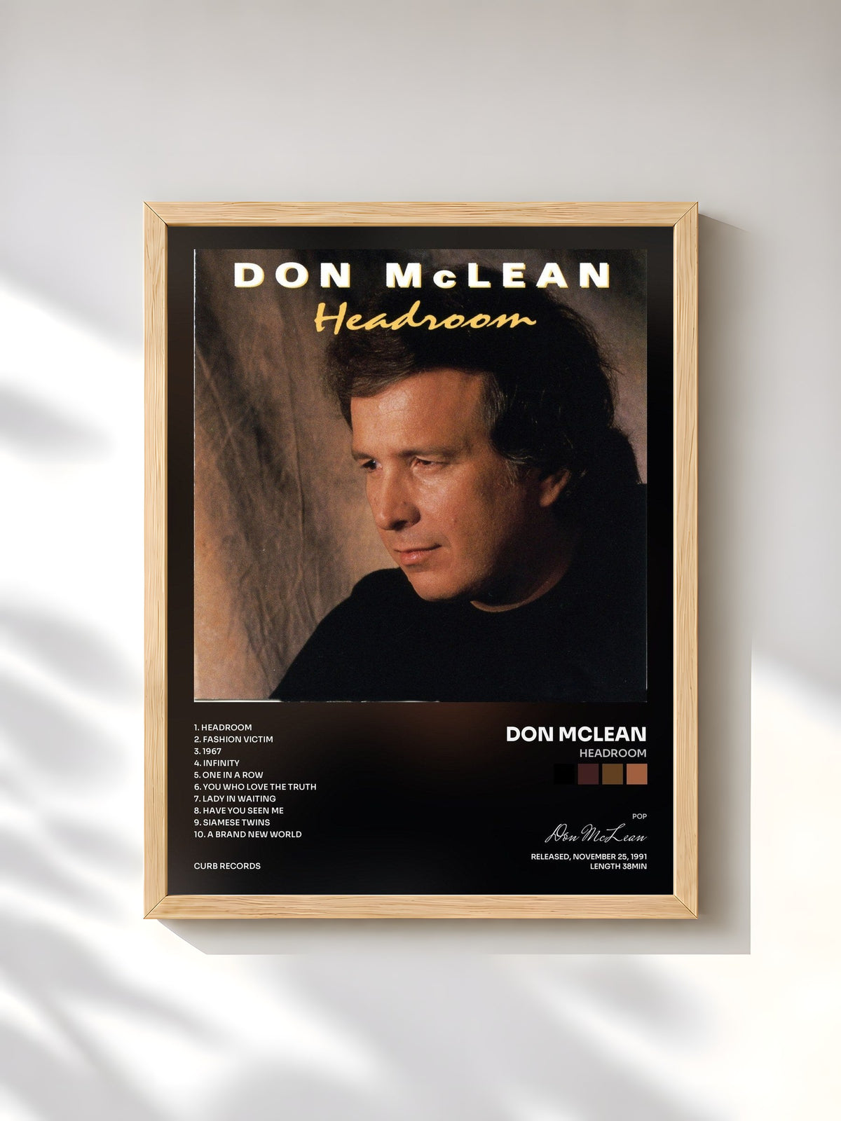 #bois Tableau de l'album Headroom de Don McLean, cadre en bois brut, imprimé et encadré en France