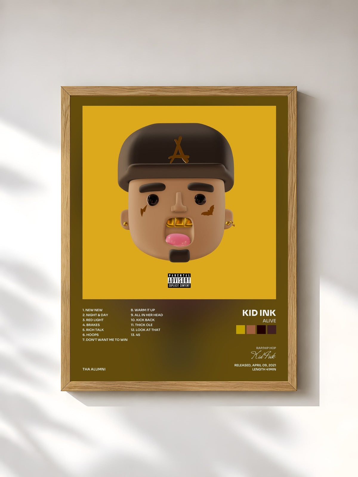 #bois Tableau de l'album ALIVE de Kid Ink, cadre en bois brut, imprimé et encadré en France
