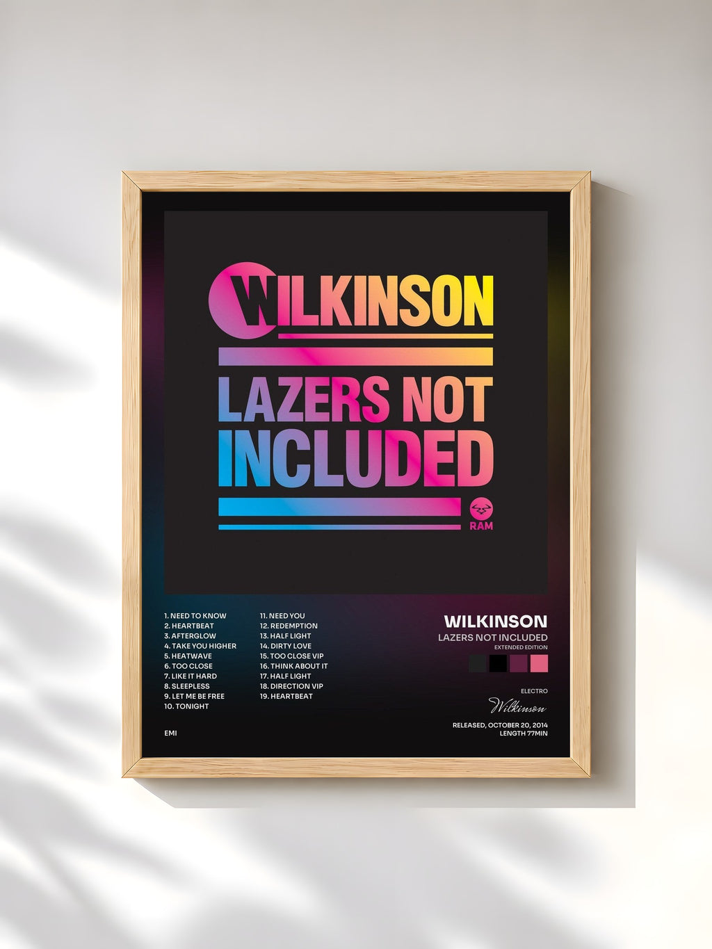 #bois Tableau de l'album Lazers Not Included (Extended Edition) de Wilkinson, cadre en bois brut, imprimé et encadré en France