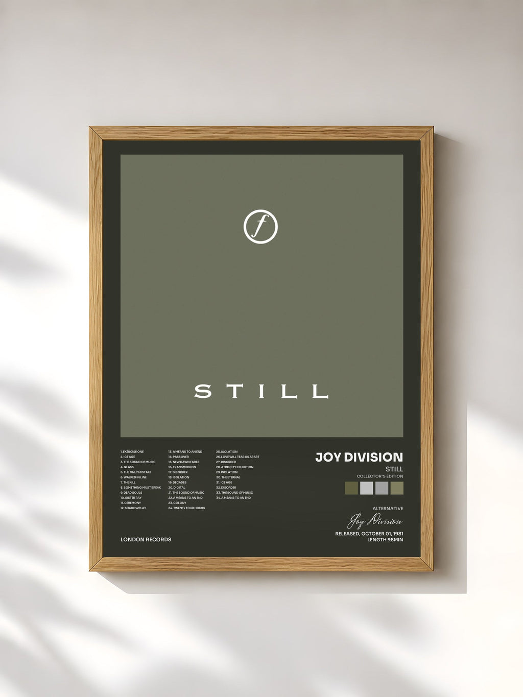 #bois Tableau de l'album Still (Collector's Edition) de Joy Division, cadre en bois brut, imprimé et encadré en France