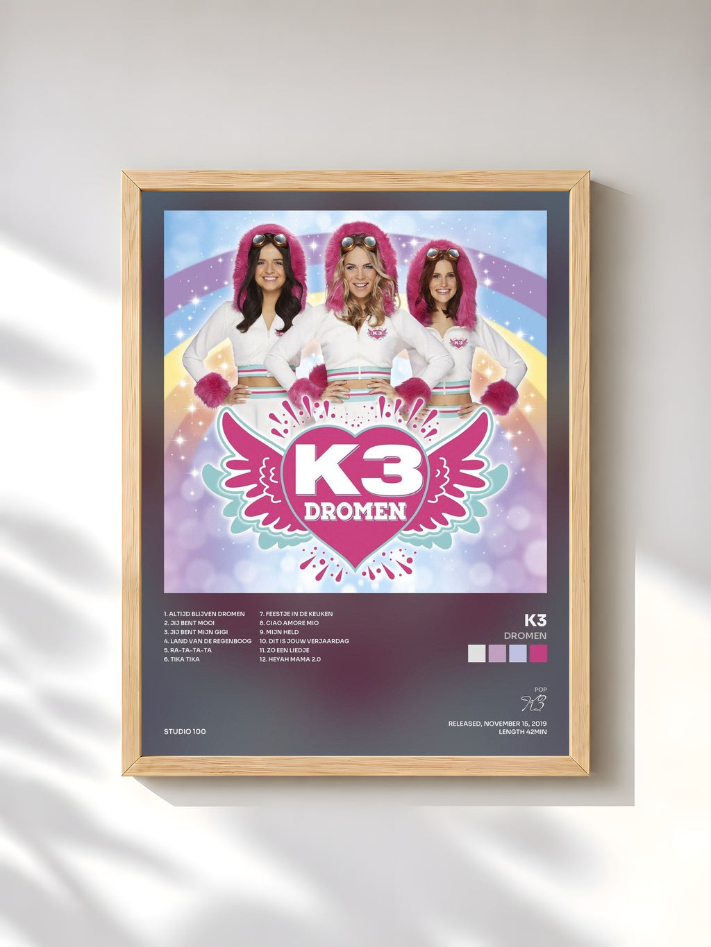 #bois Tableau de l'album Dromen de K3, cadre en bois brut, imprimé et encadré en France