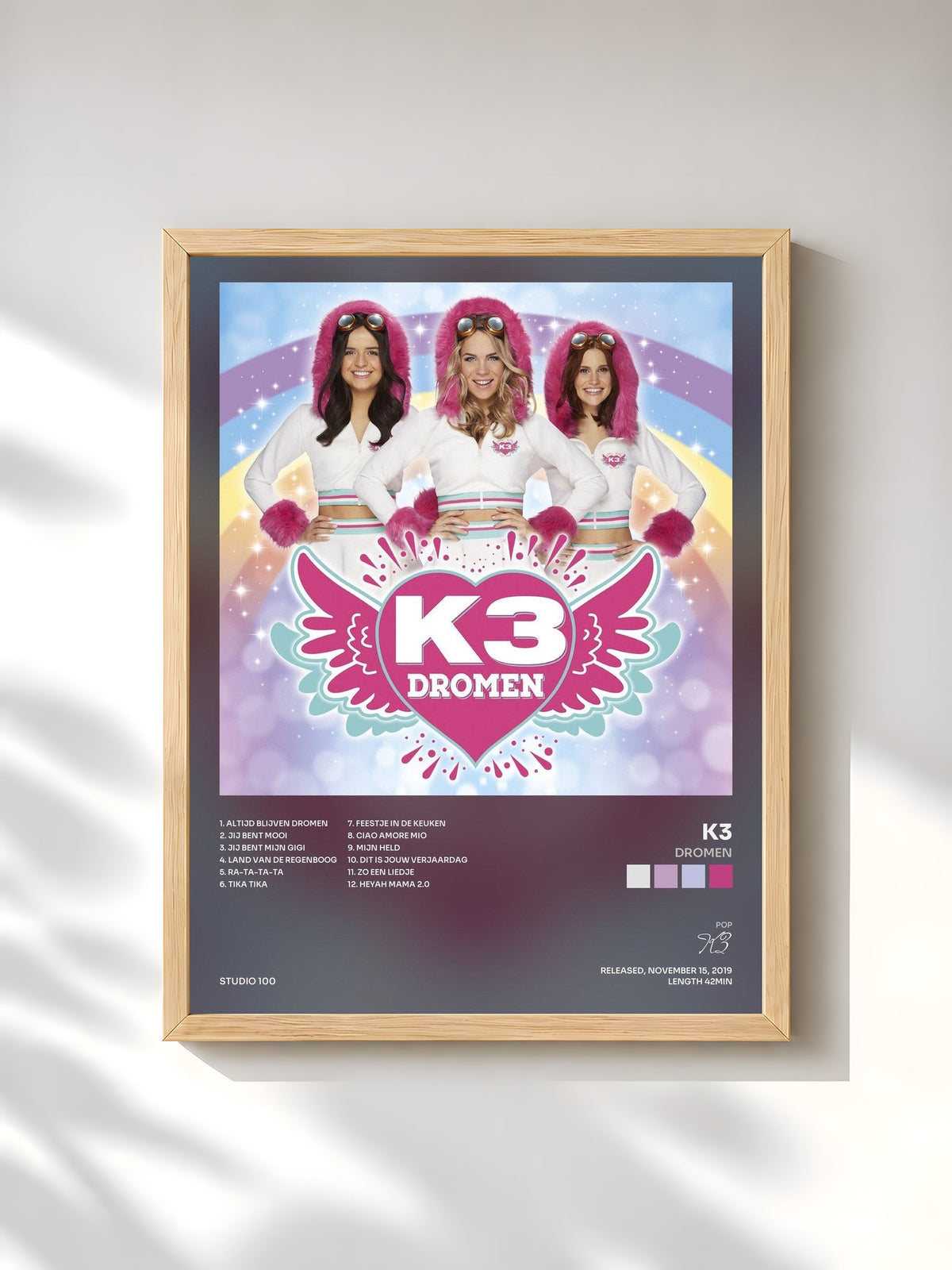#bois Tableau de l'album Dromen de K3, cadre en bois brut, imprimé et encadré en France