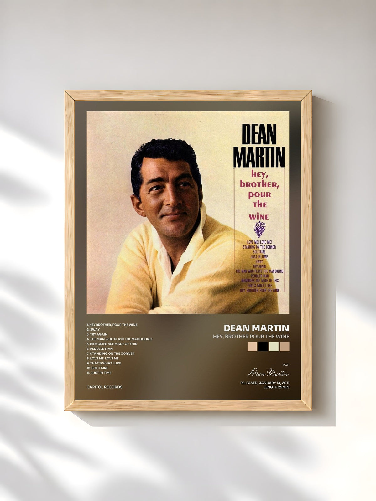 #bois Tableau de l'album Hey, Brother Pour The Wine de Dean Martin, cadre en bois brut, imprimé et encadré en France