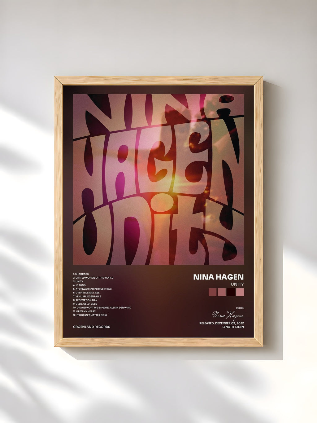 #bois Tableau de l'album Unity de Nina Hagen, cadre en bois brut, imprimé et encadré en France