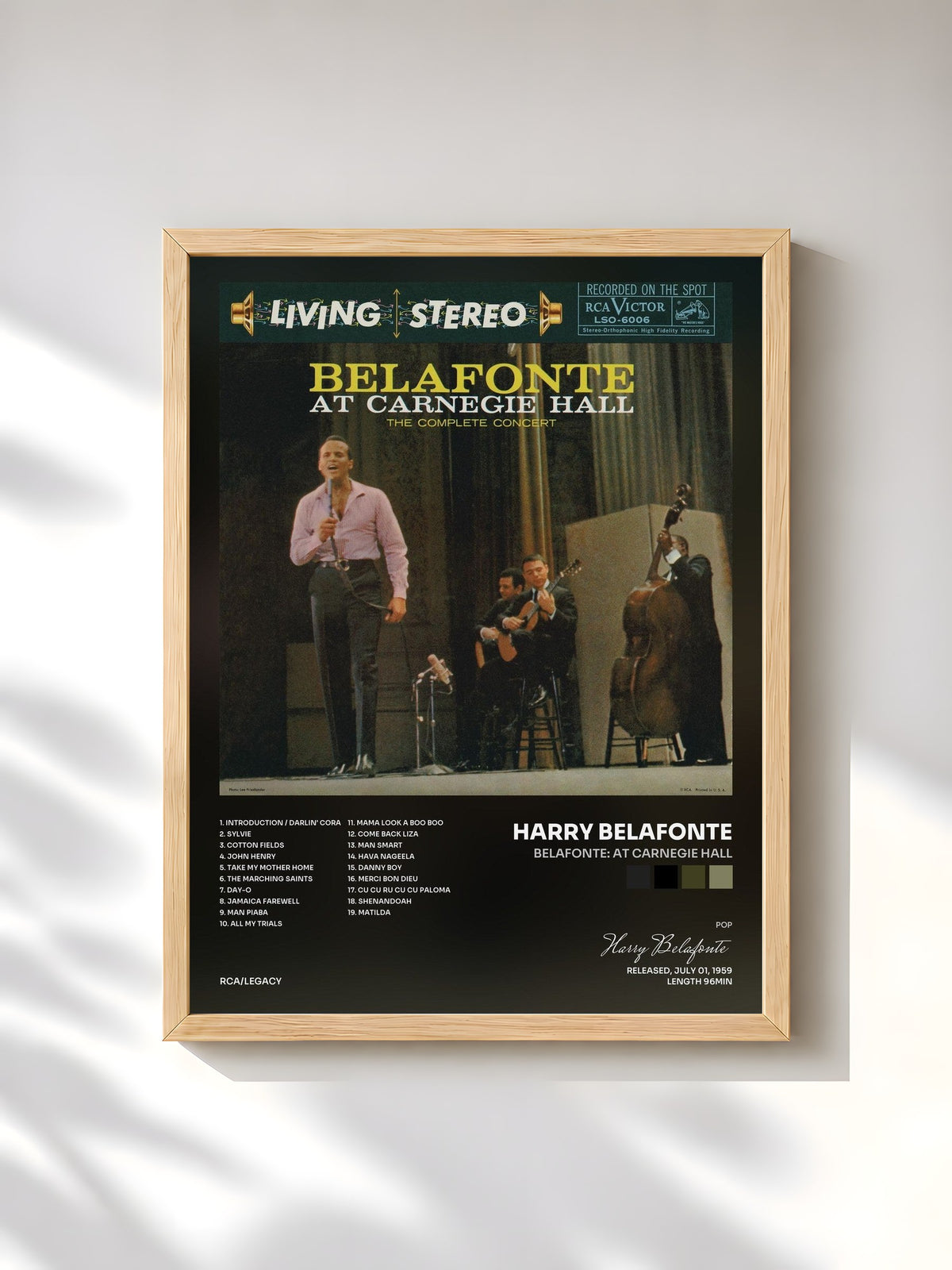 #bois Tableau de l'album Belafonte: At Carnegie Hall de Harry Belafonte, cadre en bois brut, imprimé et encadré en France