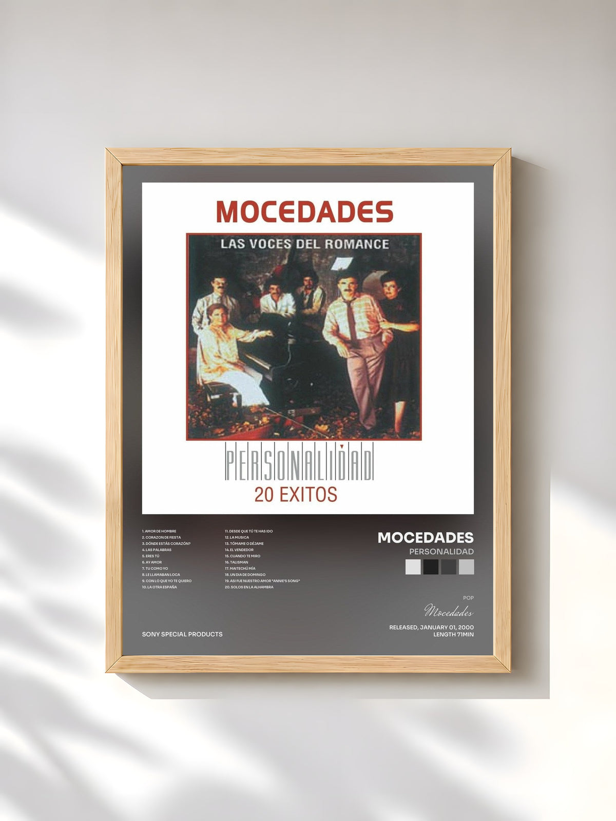 #bois Tableau de l'album Personalidad de Mocedades, cadre en bois brut, imprimé et encadré en France