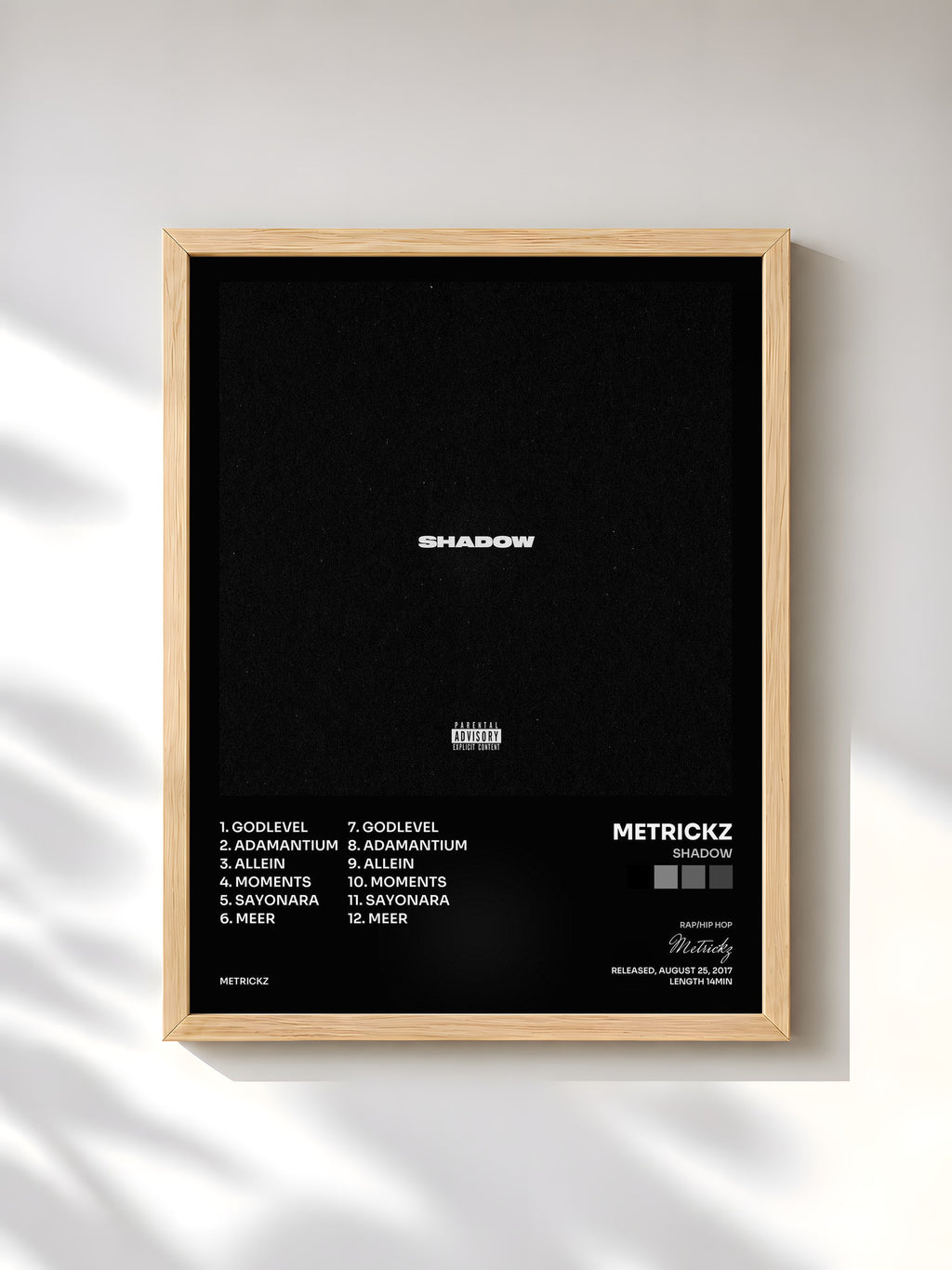 #bois Tableau de l'album Shadow de Metrickz, cadre en bois brut, imprimé et encadré en France