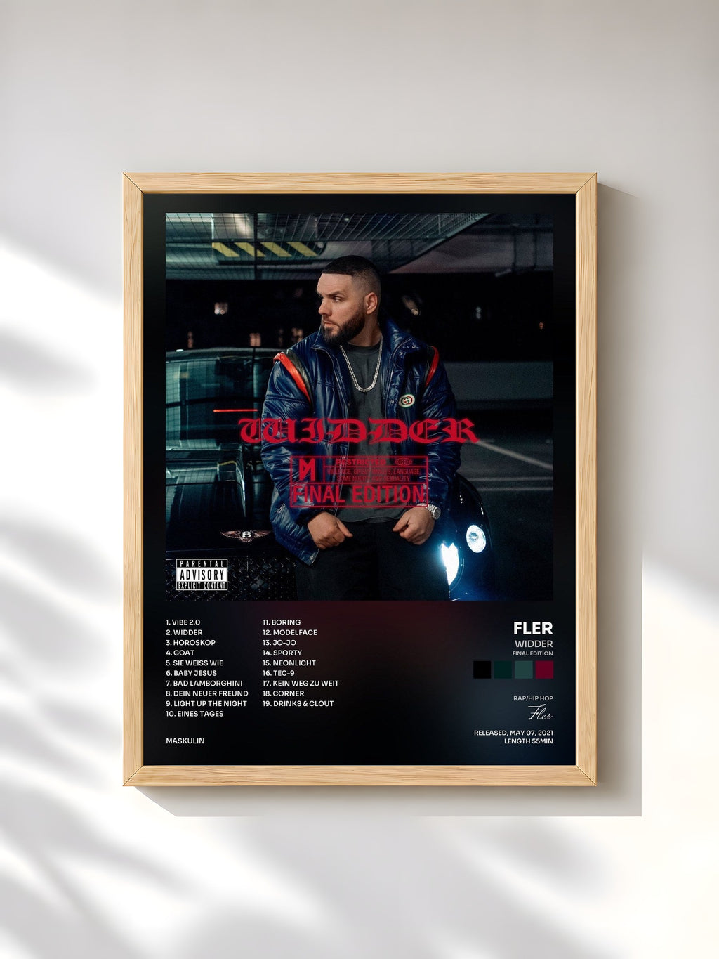 #bois Tableau de l'album WIDDER (FINAL EDITION) de Fler, cadre en bois brut, imprimé et encadré en France