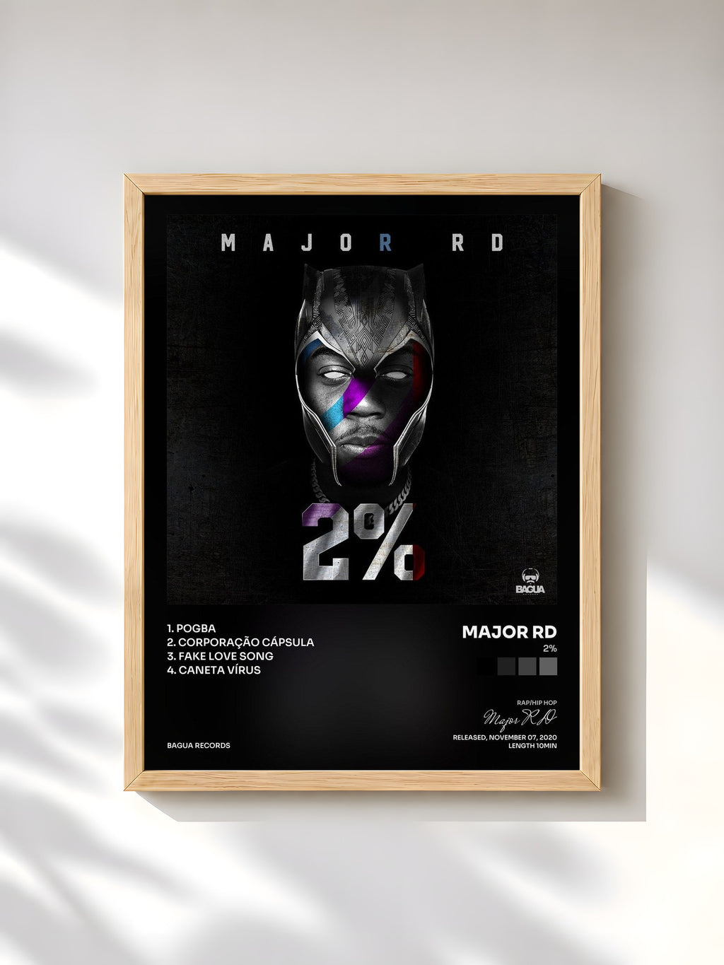 #bois Tableau de l'album 2% de Major RD, cadre en bois brut, imprimé et encadré en France