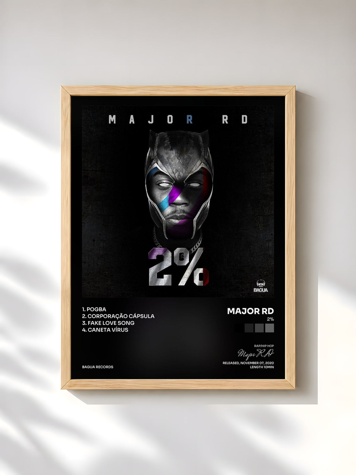 #bois Tableau de l'album 2% de Major RD, cadre en bois brut, imprimé et encadré en France