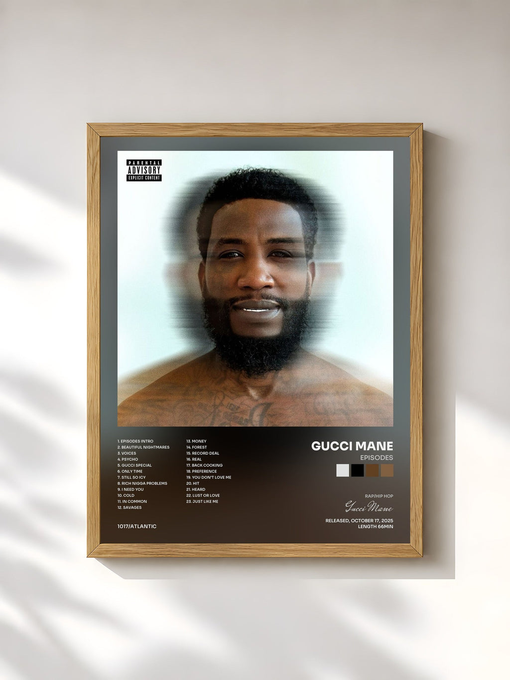 #bois Tableau de l'album Episodes de Gucci Mane, cadre en bois brut, imprimé et encadré en France