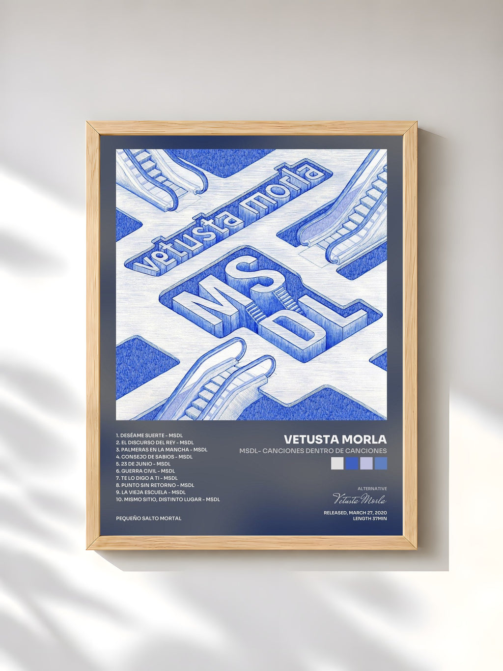 #bois Tableau de l'album MSDL- Canciones dentro de canciones de Vetusta Morla, cadre en bois brut, imprimé et encadré en France