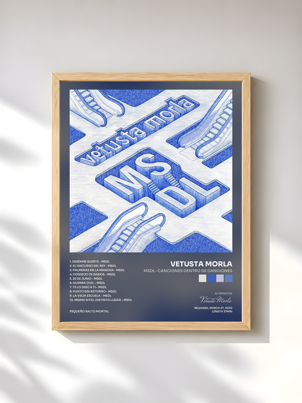 #bois Tableau de l'album MSDL- Canciones dentro de canciones de Vetusta Morla, cadre en bois brut, imprimé et encadré en France