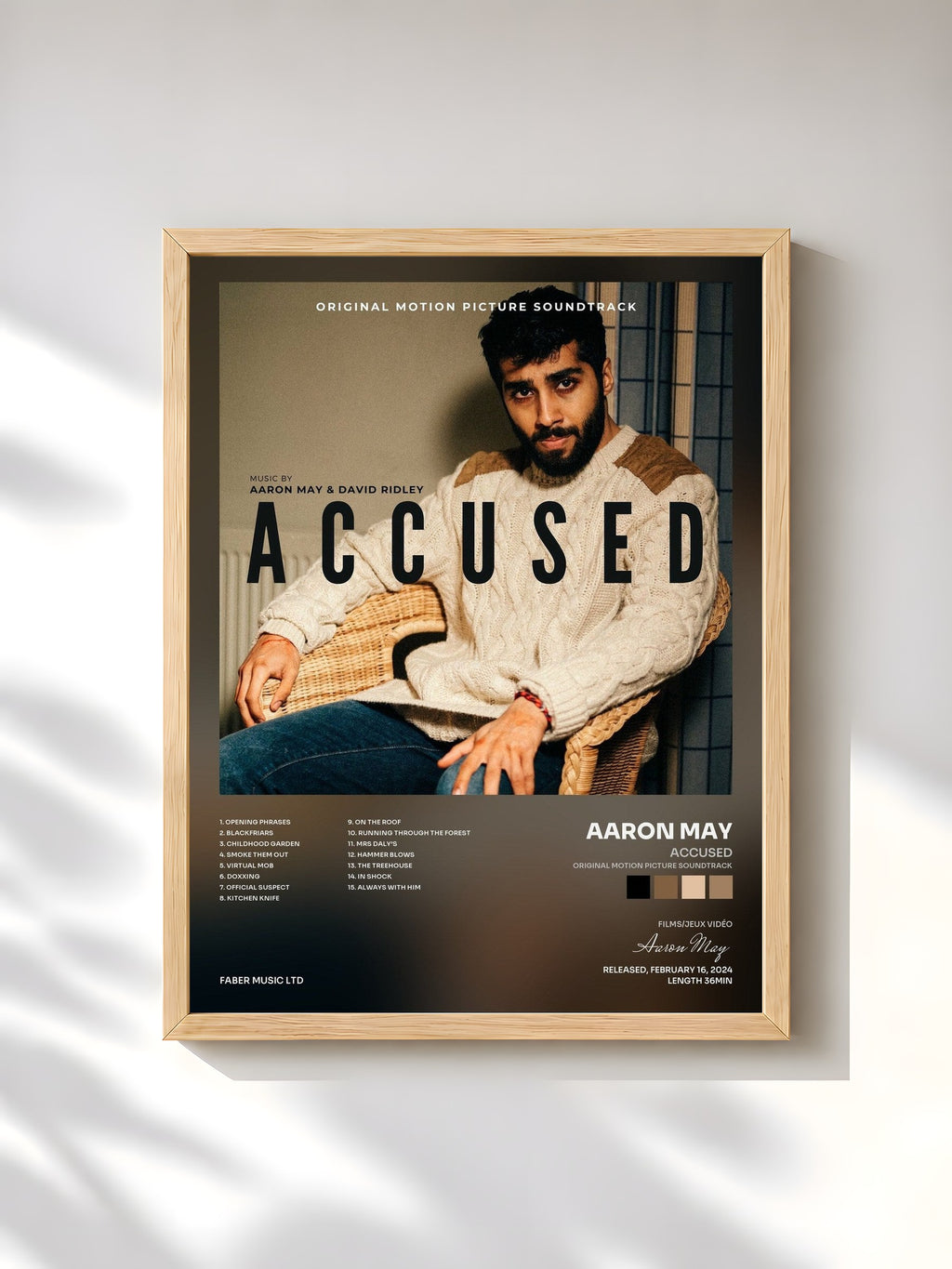 #bois Tableau de l'album Accused (Original Motion Picture Soundtrack) de Aaron May, cadre en bois brut, imprimé et encadré en France