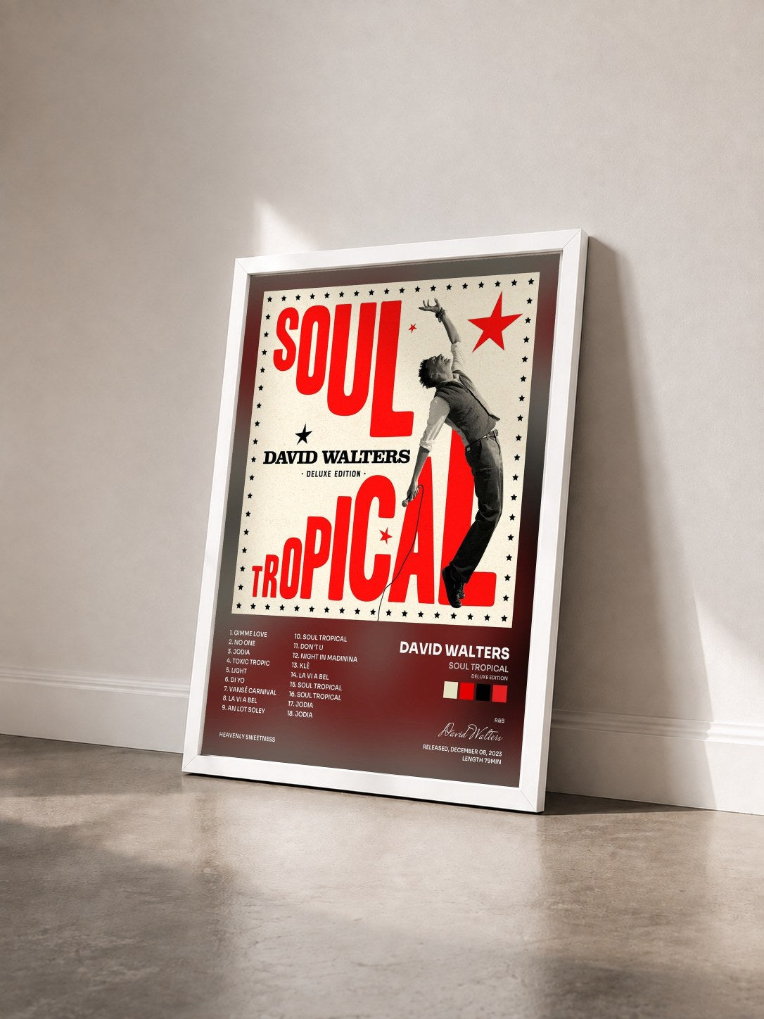 #blanc Tableau de l'album Soul Tropical (Deluxe Edition) de David Walters vu de trois quarts, cadre blanc