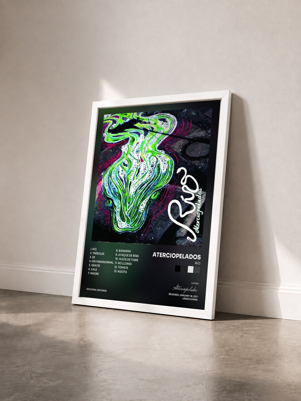 #blanc Tableau de l'album Rio de Aterciopelados vu de trois quarts, cadre blanc