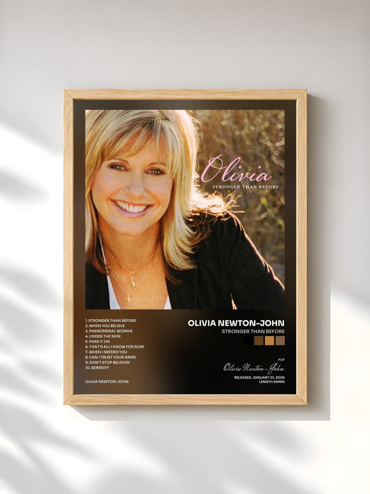 #bois Tableau de l'album Stronger Than Before de Olivia Newton-John, cadre en bois brut, imprimé et encadré en France
