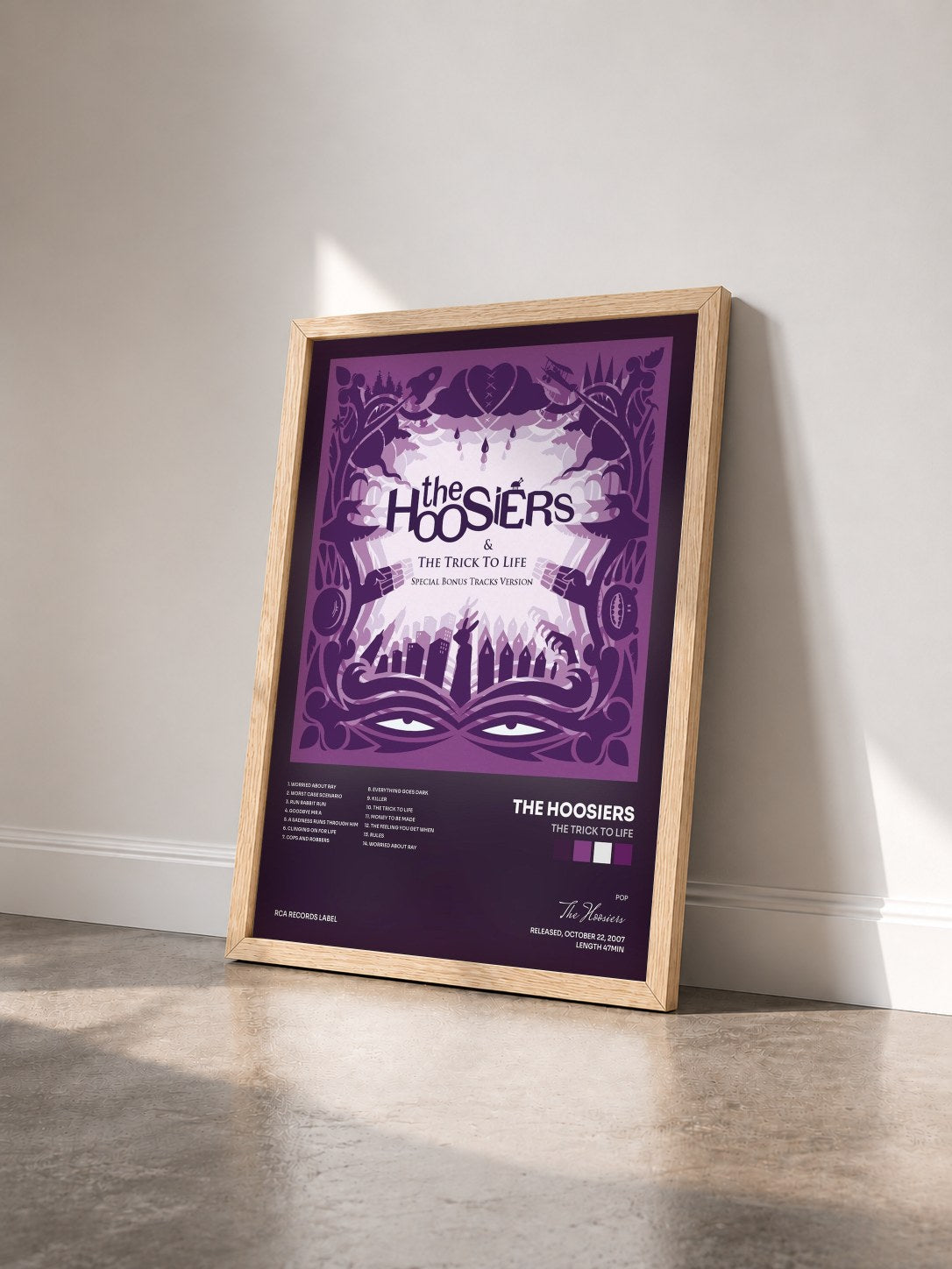 #bois Tableau de l'album The Trick To Life de The Hoosiers vu de trois quarts, cadre en bois brut