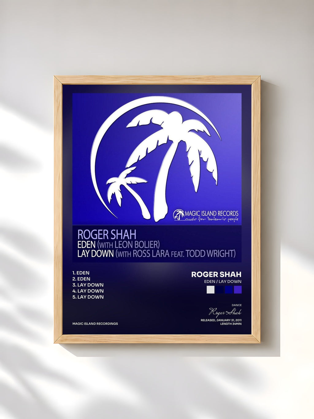 #bois Tableau de l'album Eden / Lay Down de Roger Shah, cadre en bois brut, imprimé et encadré en France