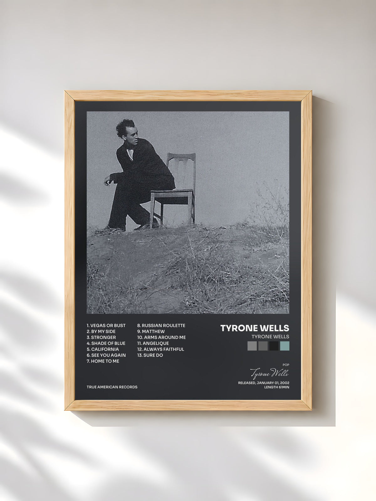 #bois Tableau de l'album Tyrone Wells de Tyrone Wells, cadre en bois brut, imprimé et encadré en France