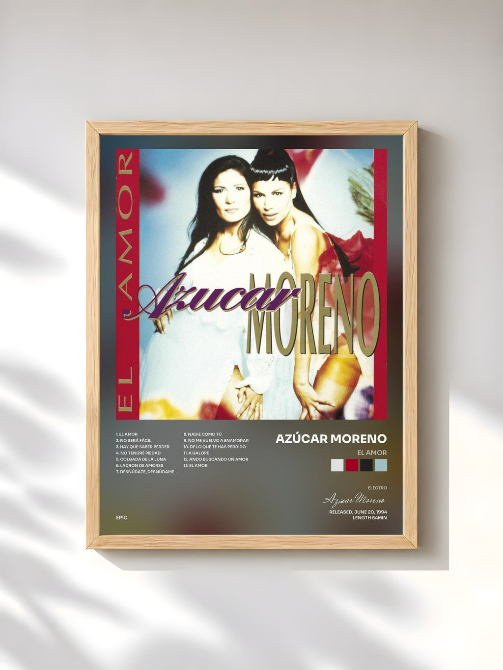 #bois Tableau de l'album El Amor de Azúcar Moreno, cadre en bois brut, imprimé et encadré en France
