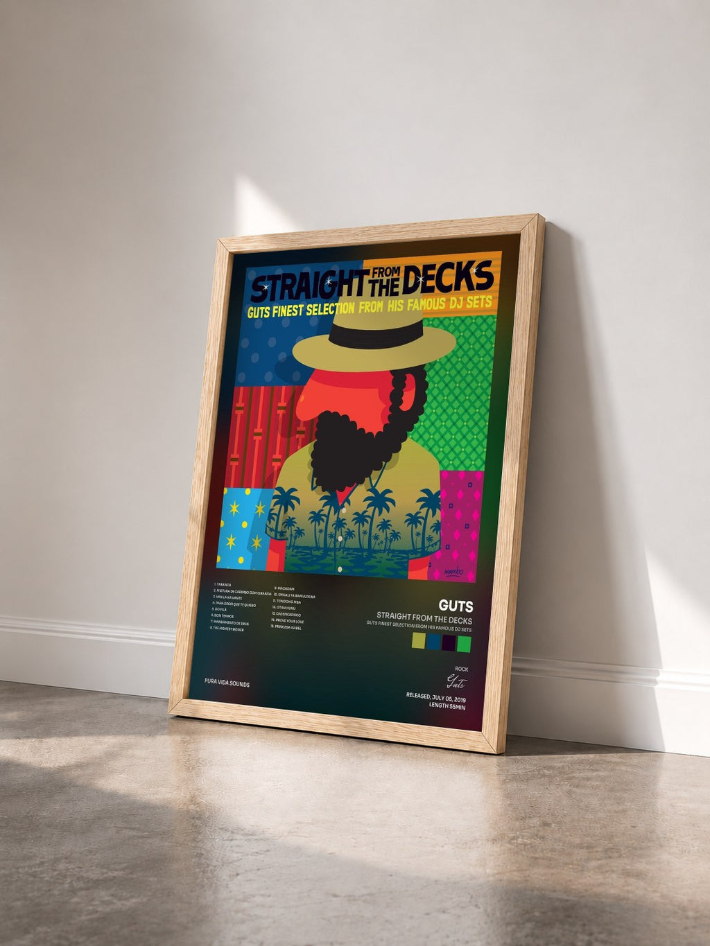 #bois Tableau de l'album Straight from the Decks (Guts Finest Selection from His Famous DJ Sets) de Guts vu de trois quarts, cadre en bois brut