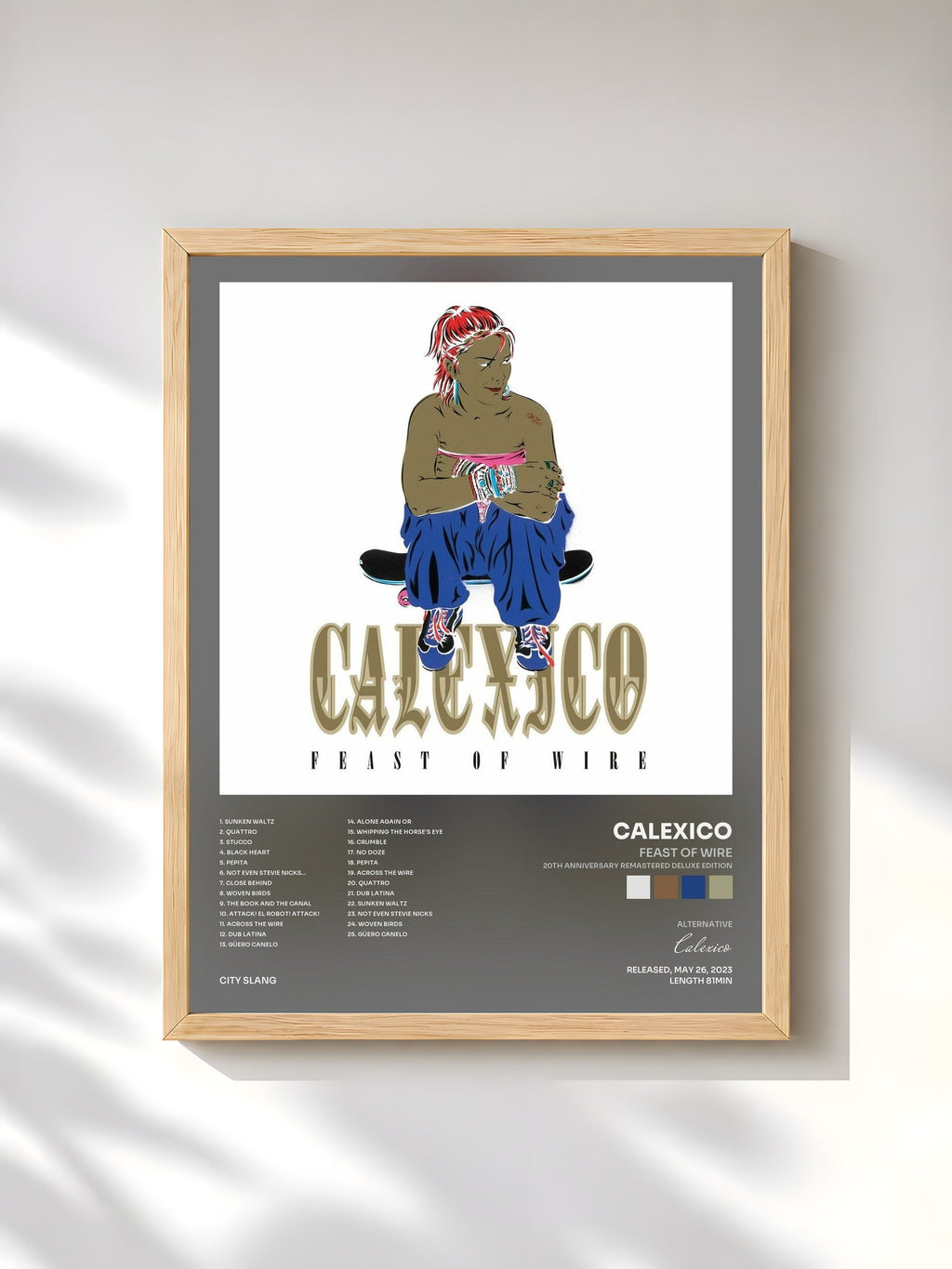 #bois Tableau de l'album Feast of Wire (20th Anniversary Remastered Deluxe Edition) de Calexico, cadre en bois brut, imprimé et encadré en France