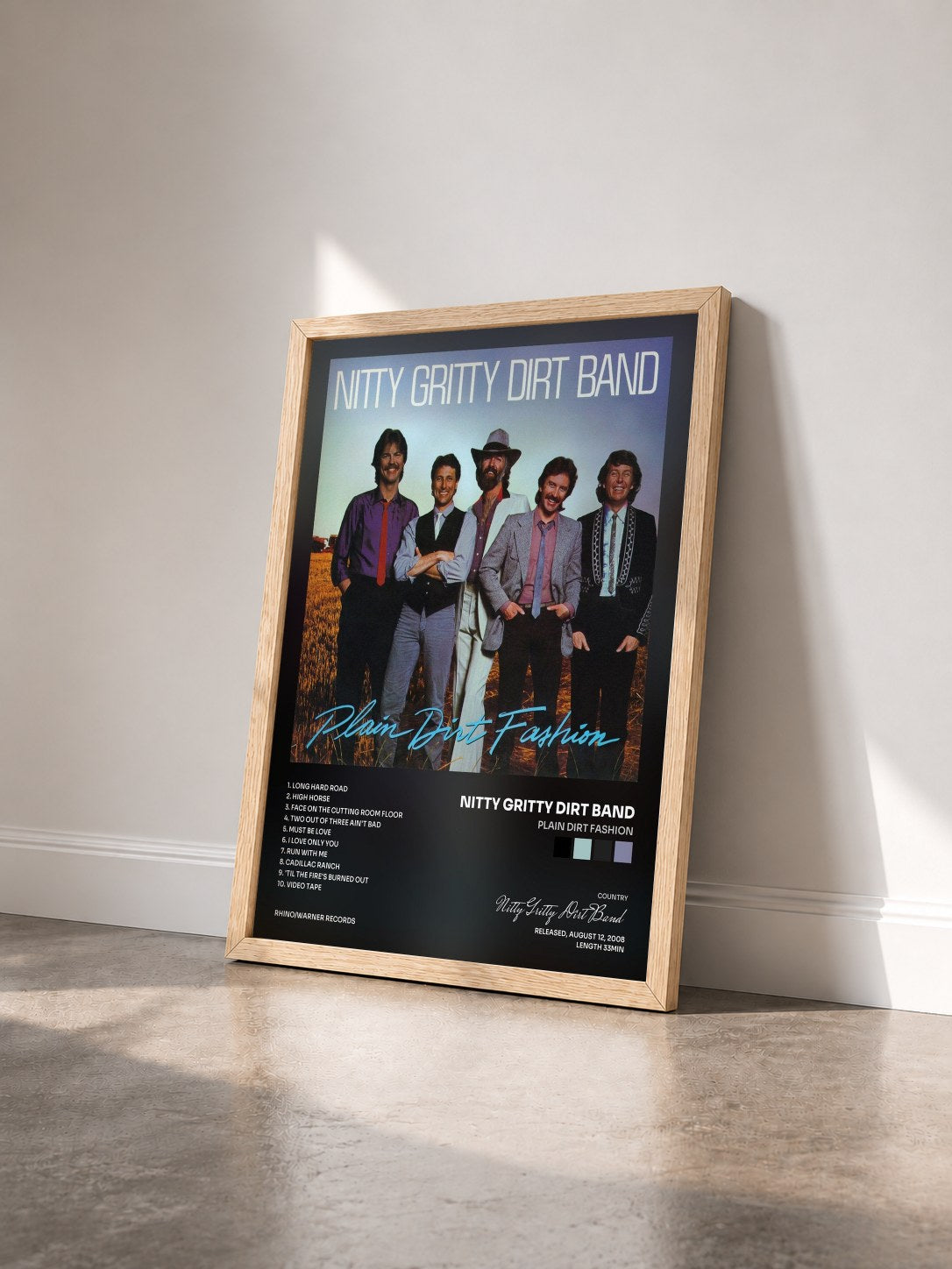 #bois Tableau de l'album Plain Dirt Fashion de Nitty Gritty Dirt Band vu de trois quarts, cadre en bois brut