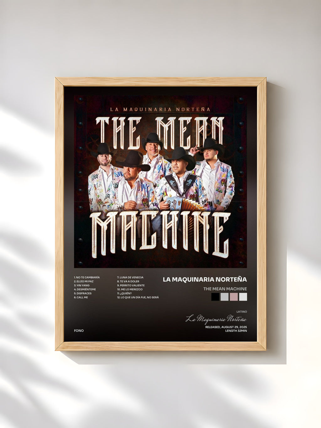 #bois Tableau de l'album The Mean Machine de La Maquinaria Norteña, cadre en bois brut, imprimé et encadré en France