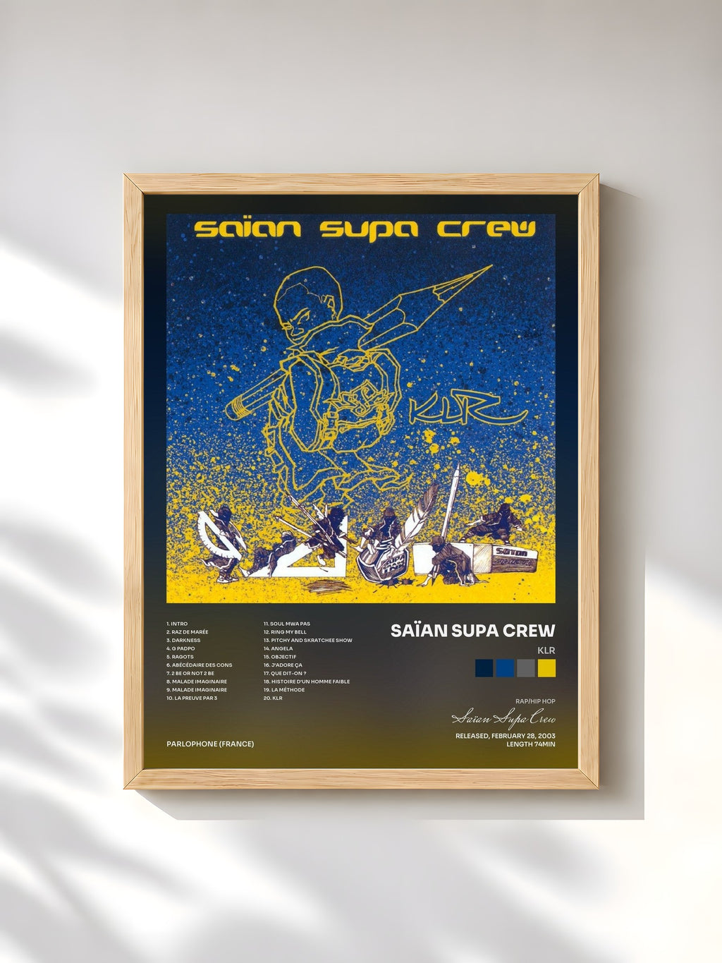 #bois Tableau de l'album Klr de Saïan Supa Crew, cadre en bois brut, imprimé et encadré en France